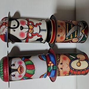 VTG 1980s Colorful Holiday Tin Canisters, Set of 4
